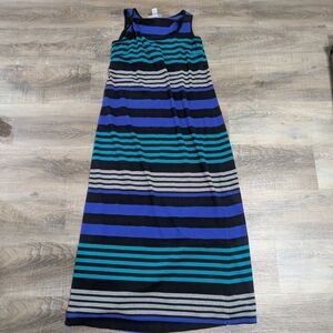 Striped Maxi Dress in Black, Blue & Teal